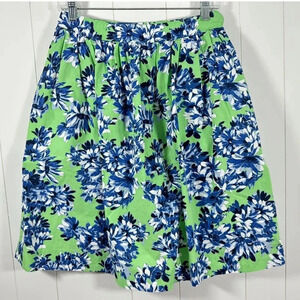 J Crew Pleated Skirt A line Flared Floral Career Casual green blue Size 2